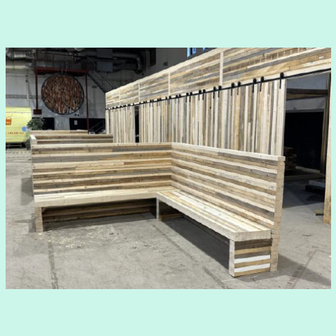 photo by Sebastian Larsson during the installation of the wooden structures and furniture.